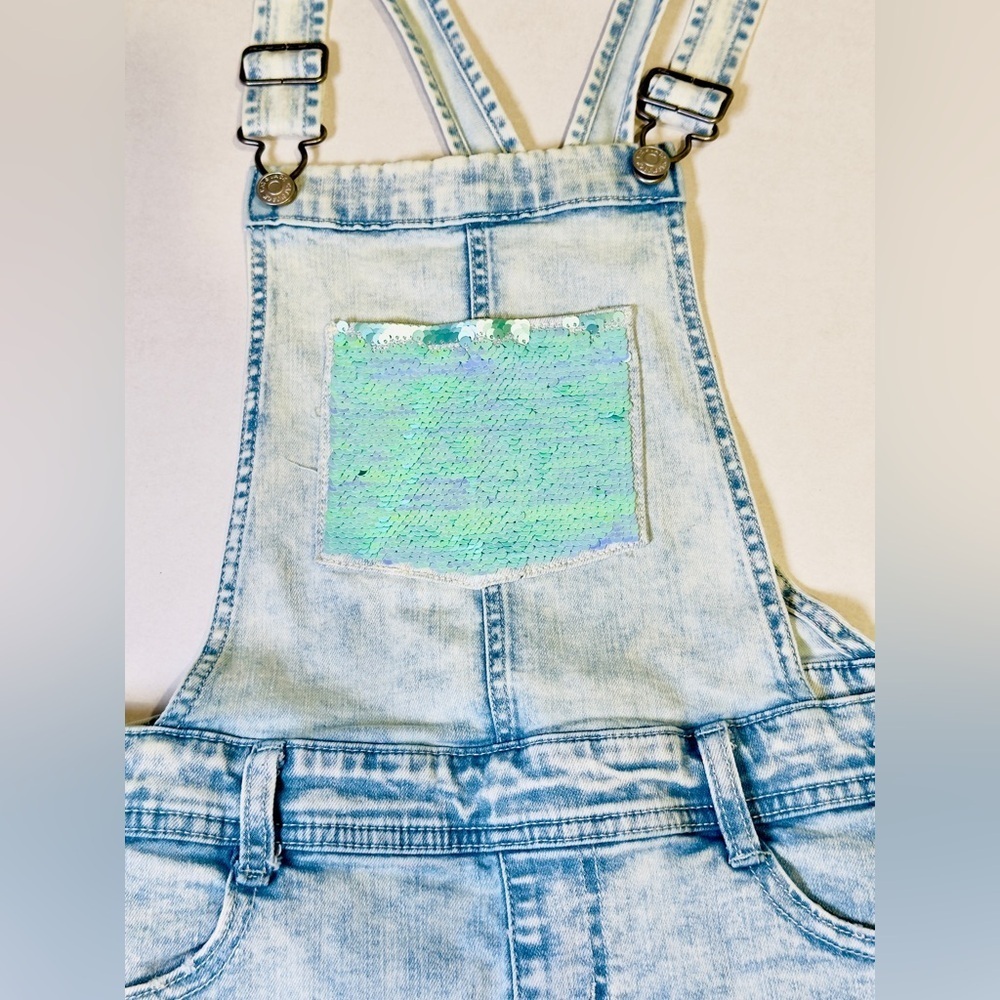 Cat and Jack Girls Shortalls with Sequin Super Stretch Denim Youth Size L 10-12 - Picture 9 of 14
